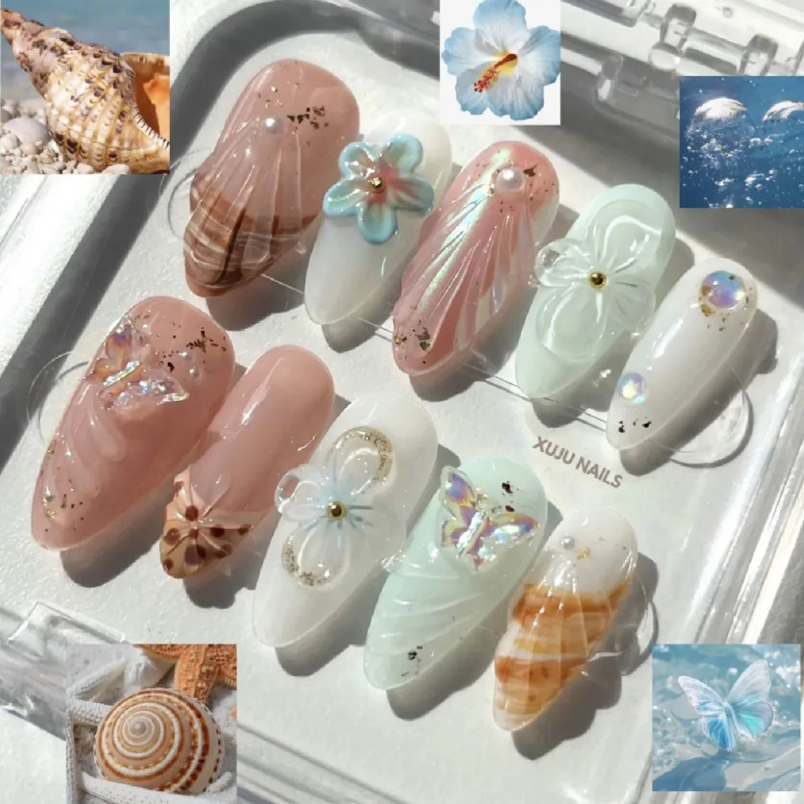 24pcs Cat's Eye Purple False Nail Tip Spring Aurora Starlight Rhinestone Design Fake Nail Reusable Short Oval Press on Nails Art