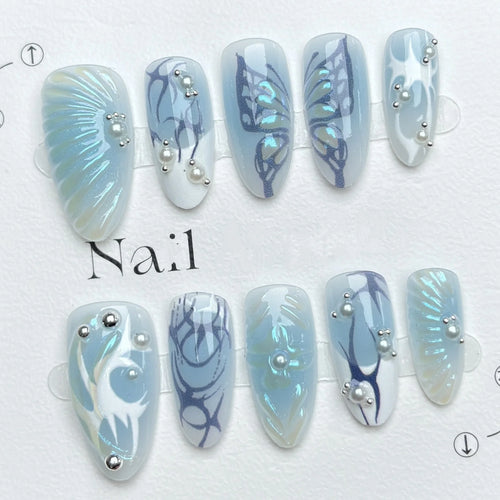 24pcs Cat's Eye Purple False Nail Tip Spring Aurora Starlight Rhinestone Design Fake Nail Reusable Short Oval Press on Nails Art