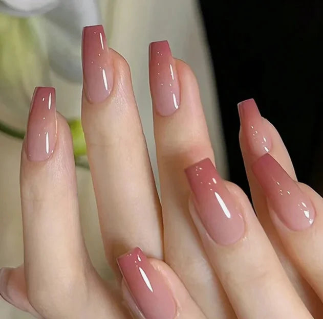 ARTAUG 24pcs Glossy Pink Press On Nails Medium Square Fake Nail Elegantstyle False Nail Full Cover Fake Nail For Stylish Women