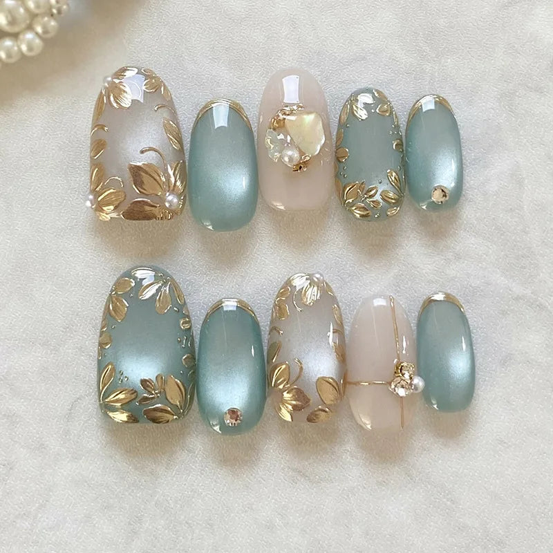 24pcs Romantic Y2k Star Press On Nails Gradient Blue French Style Gold Moon Designs Fake Nail Sweet Almond False Nails For Women